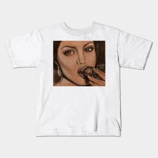 Angelina Jolie eating a strawberry. Kids T-Shirt